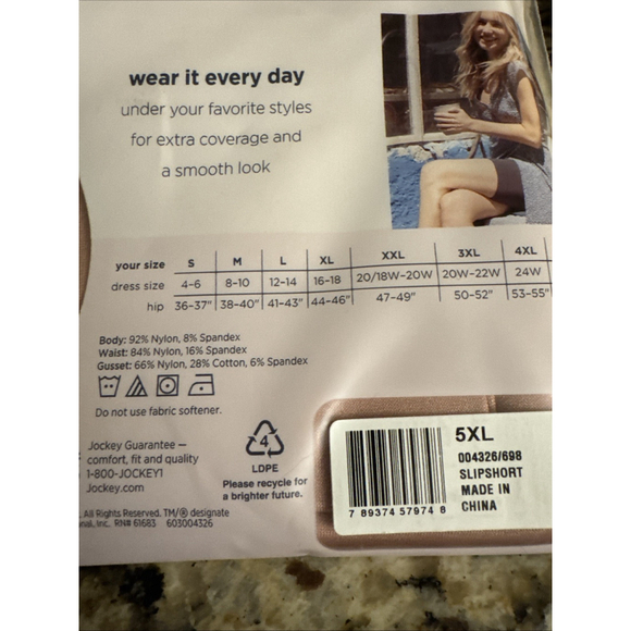 Jockey Essentials Women’s Ultralight Smoothing No-Chafe Slipshort Size 5XL Rose - Picture 5 of 8